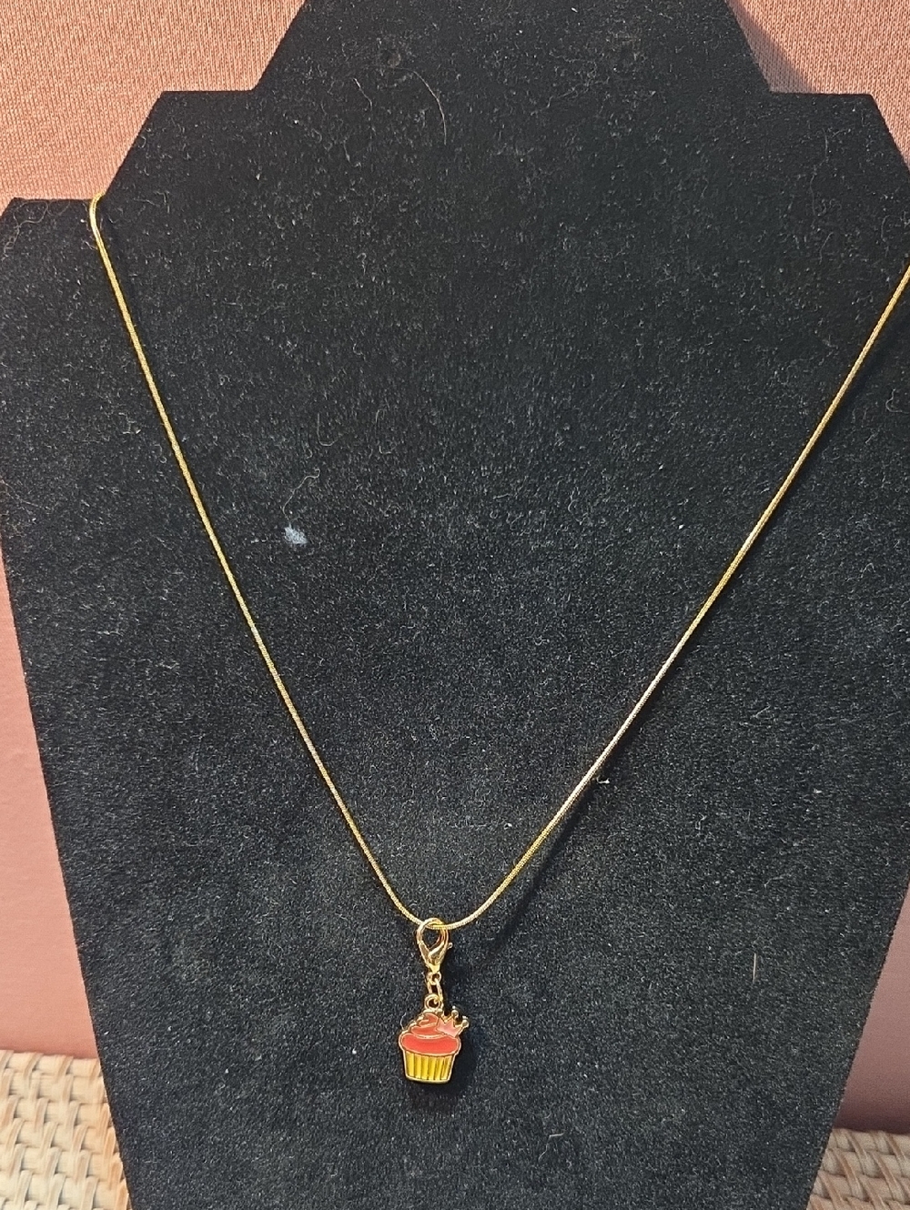 Juicy Gold Tone Cupcake Charm Necklace - Pink/Green Accents